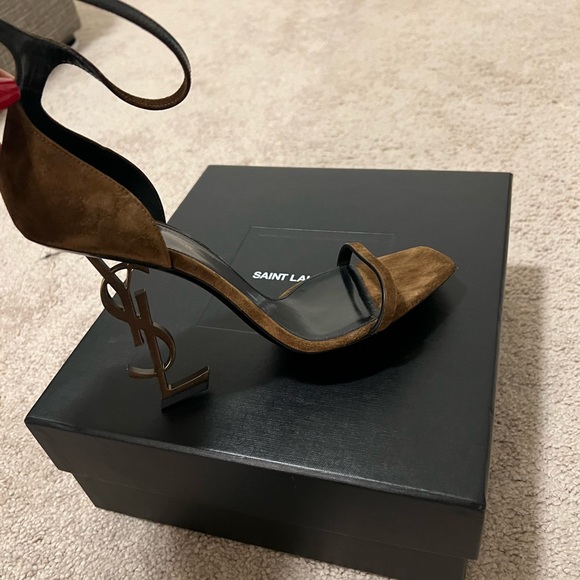 Brand new Yves Saint Laurent brown high heels. YSL is the heel on these shoes. - Picture 2 of 8